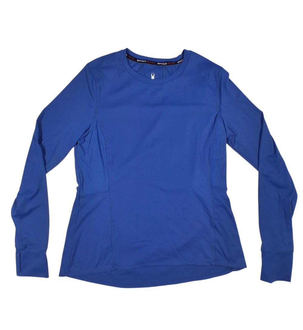 Spyder Active Long Sleeve Top Womens Large Blue Performance Shirt Thumbholes